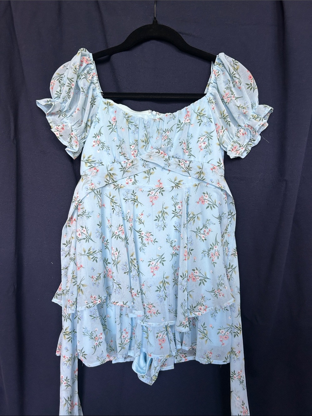 Altar’d State Light Blue Floral Short Sleeve Double Layered Romper